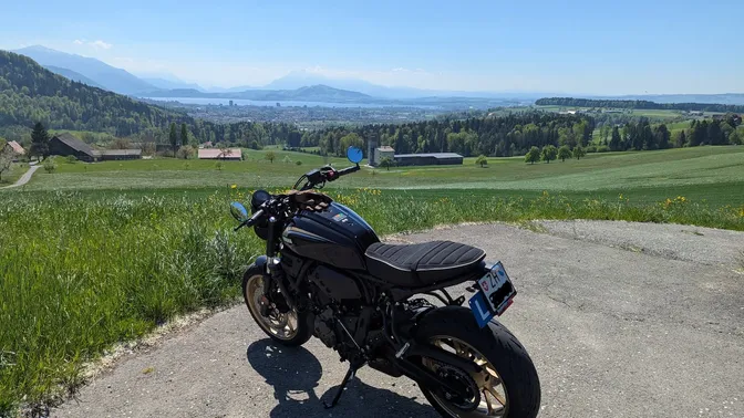 My Yamaha parked on a Swiss mountain pass